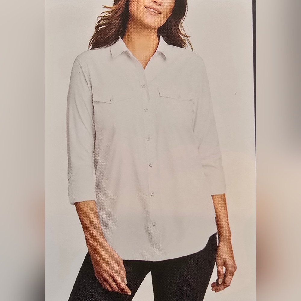 Women's Eddie Bauer White Button-Up Shirt Size XL